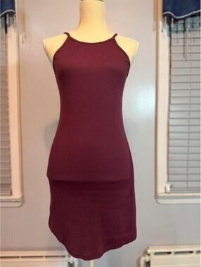 Mudd Burgundy Ribbed Bodycon Dress Racerback Cutout Mini Medium